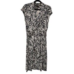 BCBG Paris - Women’s Faux Wrap Cap Sleeve Dress - Size L - Black & White
